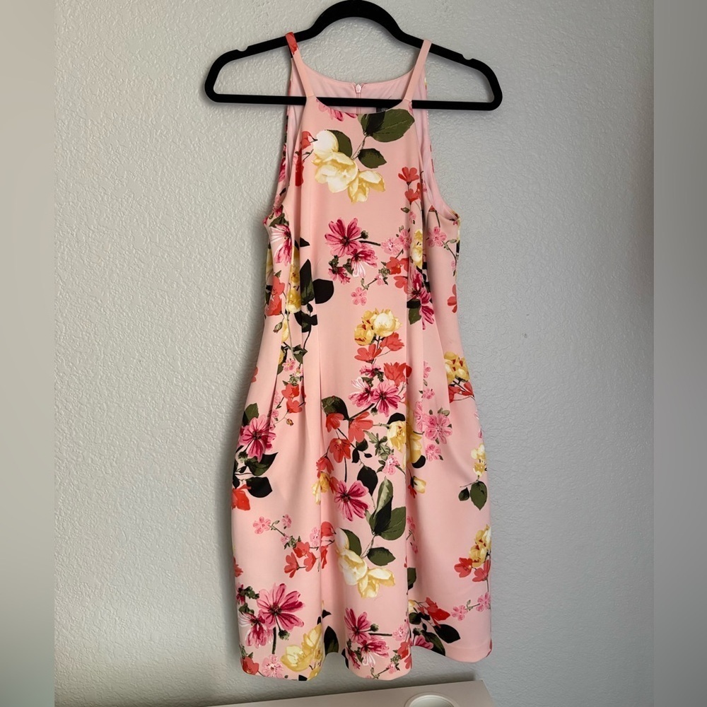 Vince Camuto pink flowered cocktail dress